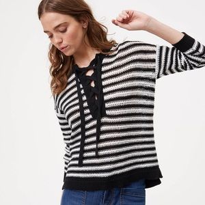 LOFT lace up striped sweater